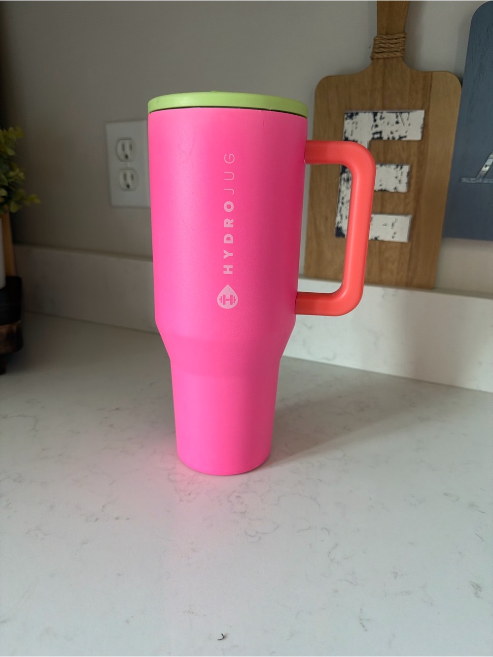 HydroJug Neon Pink Tumbler with Lime Top and Coral Handle